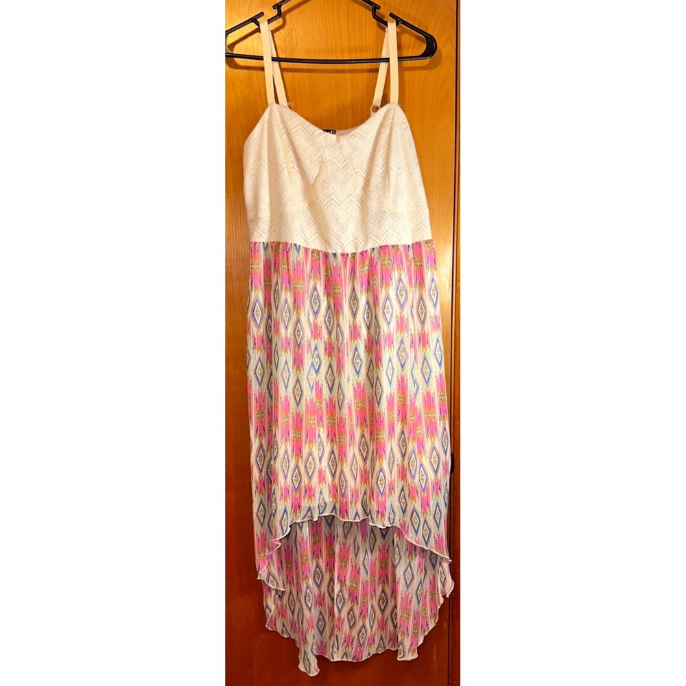 Deb Ivory‎ Crochet Lace Top Geometric Pink Diamond High Low Maxi Dress 2X